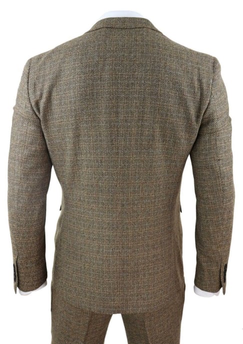 Mens 3 Piece Brown Tweed Check Vintage Retro Suit - Image 3