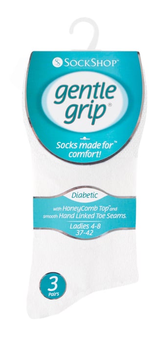 Gentle Grip - 6 par diabetessockor för damer med honungskam överst och handknutna tåsömmar - Vit - Image 2