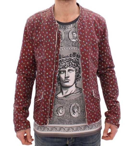 Dolce & Gabbana Bordeaux Läder Boxertryck Jacka Kappa - Image 5
