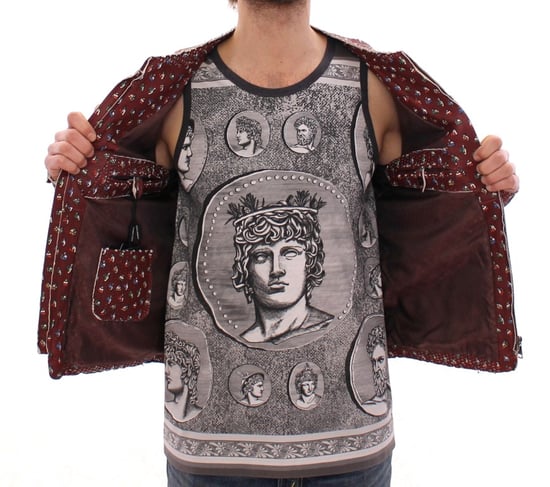 Dolce & Gabbana Bordeaux Läder Boxertryck Jacka Kappa - Image 6