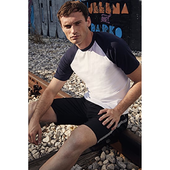 Fruit Of The Loom Mens Short Sleeve Baseball T-Shirt (White/Deep Navy)