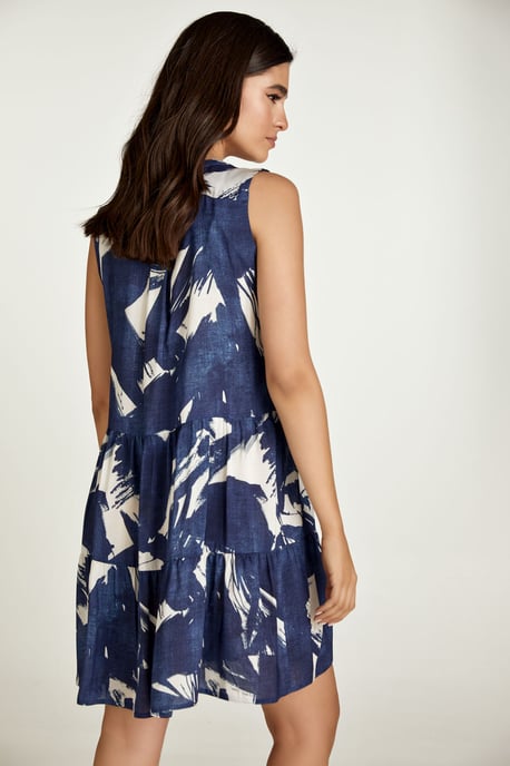 Sleeveless Navy and White A Line Dress