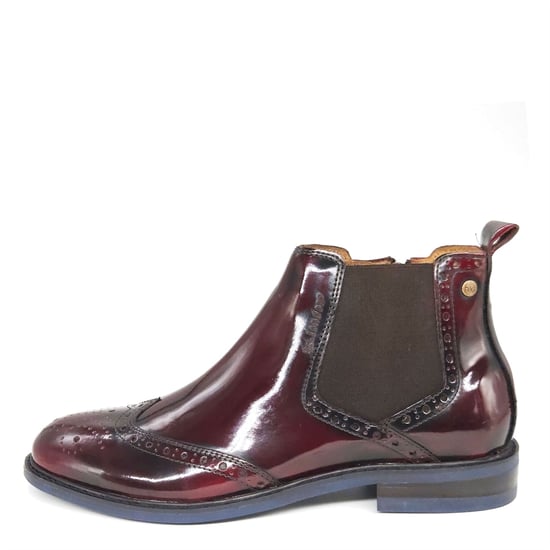 HX London Erith Leather Cherry Oxblood Mens Brogue Chelsea Boots