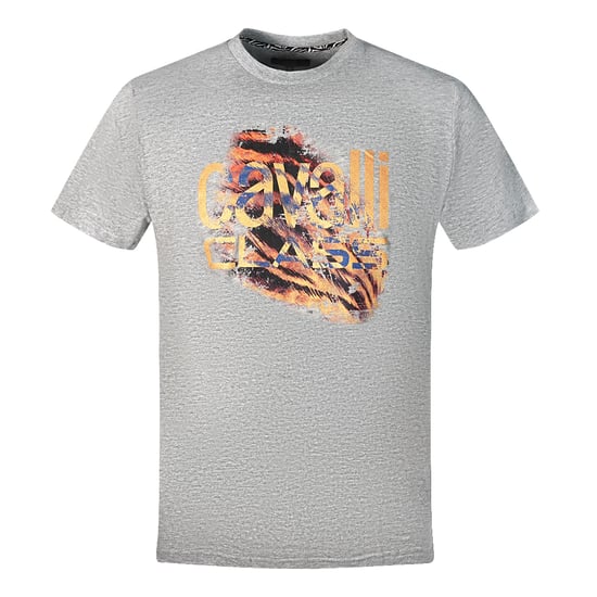 Cavalli Class Slashed Tiger Print T-shirt med Fet Logotyp i Grått - Image 1