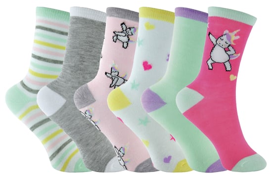 6 Pair Multipack Pastel Novelty Girls Unicorn Socks - Image 1