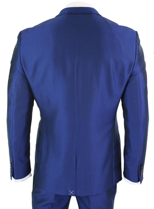 Mens 3 Piece Shiny Royal Blue Classic Suit - Image 6