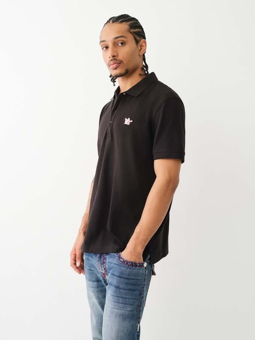 Relaxed Buddha Patch Polo in Black