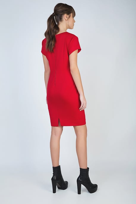 Red Short Sleeve Dress in Stretch Fabric - Image 3
