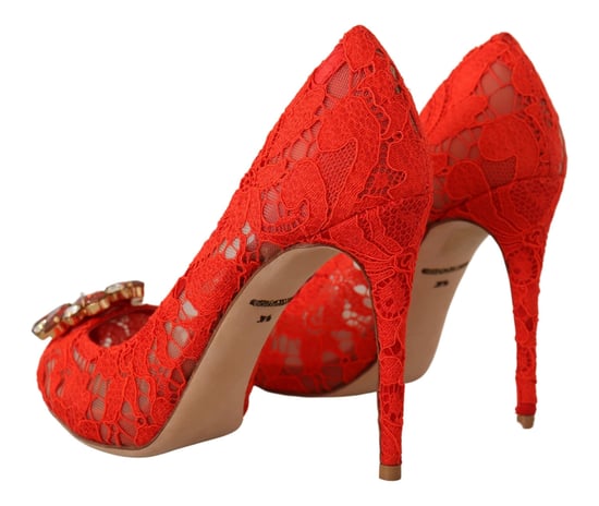 Dolce & Gabbana Röda Taormina Spets Kristallklackar Dam Pumpar - Image 3