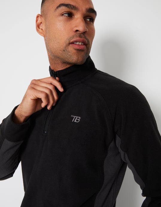 Black 'Trance' Contrast Side Panel Quarter Zip Fleece