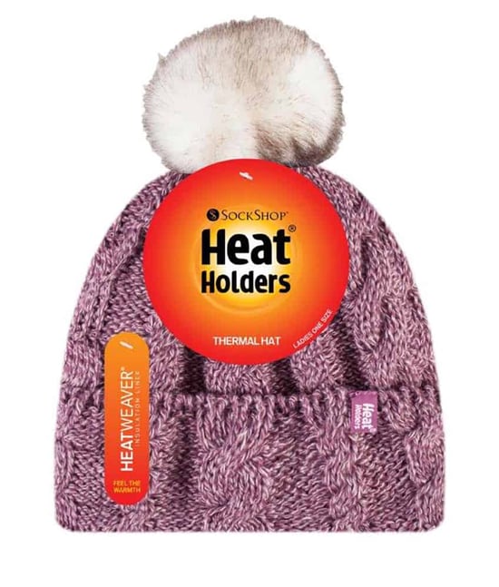 Heat Holders - Ladies Knit Fleece Lined Thermal Bobble Hat with Pom Pom - Image 2