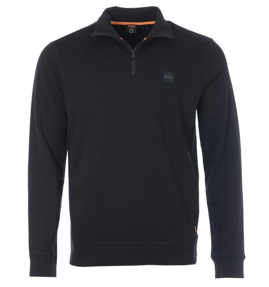 BOSS Logo Patch Sustainable Half Zip Sweatshirt - Black - Image 1