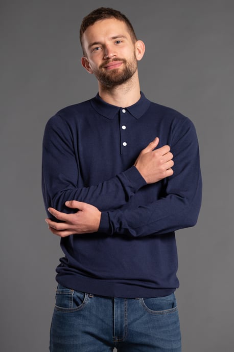 Navy Knitted Long Sleeve Polo