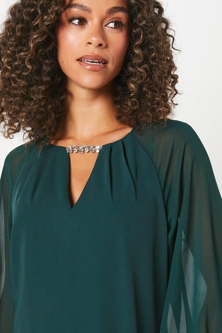 Occasion Embellished Chiffon Sleeve Shift Dress - Image 2
