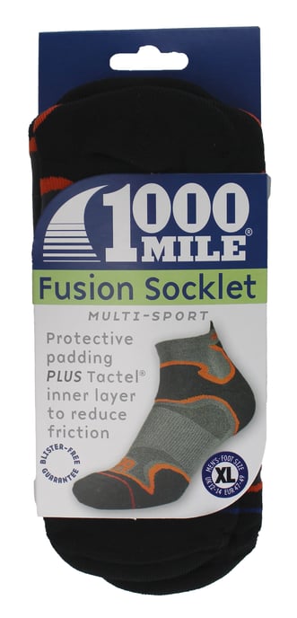 1000 Mile - Mens Double Layer Fusion Ankle Running Padded Socks - Black / Orange - Image 2