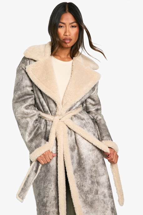 Vintage Look Longline Belted Aviator Jacket - Image 4