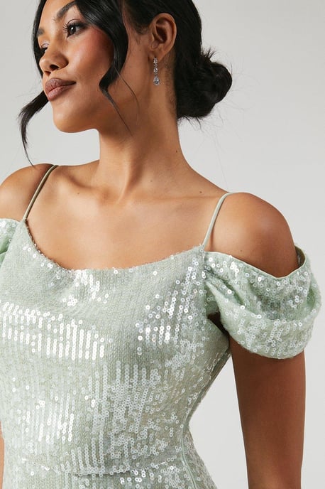 Cold Shoulder Sequin Bridesmaids Dress - Image 2
