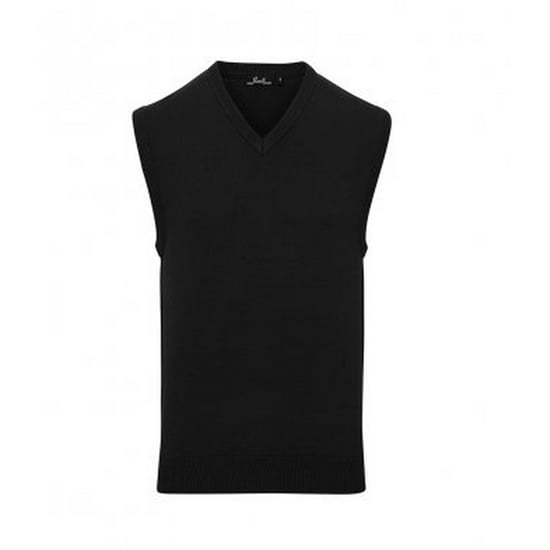 Premier Mens Sleeveless Cotton Acrylic V Neck Sweater (Black) - Image 1