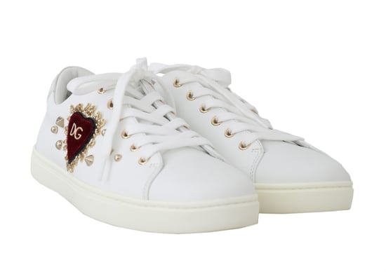 Dolce & Gabbana Vita Läder Guld Röd Hjärta Sneakers - Image 2