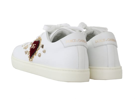 Dolce & Gabbana Vita Läder Guld Röd Hjärta Sneakers - Image 3
