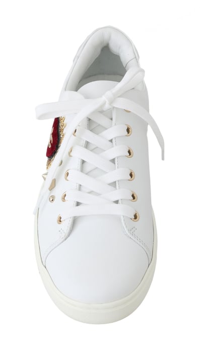 Dolce & Gabbana Vita Läder Guld Röd Hjärta Sneakers - Image 6