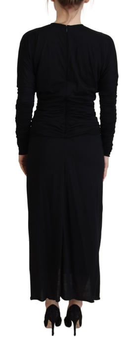 Dolce & Gabbana Zwarte Sheath Midi Gown Wol Wrap Damesjurk - Image 3