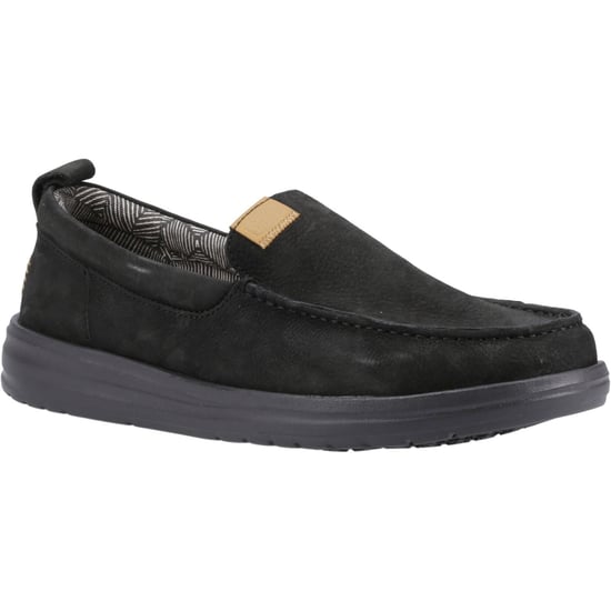 HEYDUDE Wally Grip Moc Leather Men's Black Boat Shoes - Image 1