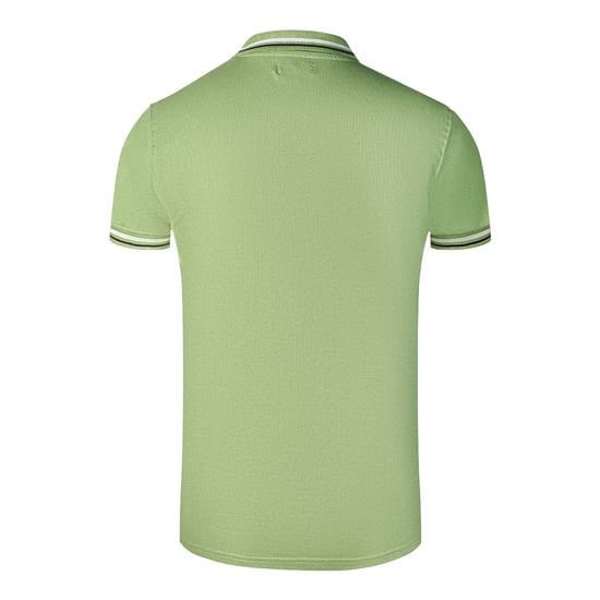 Cavalli Class Twinned Tipped Collar Black Logo Green Polo Shirt - Image 2