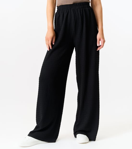 Textured Elastic Waist Pull On Trousers