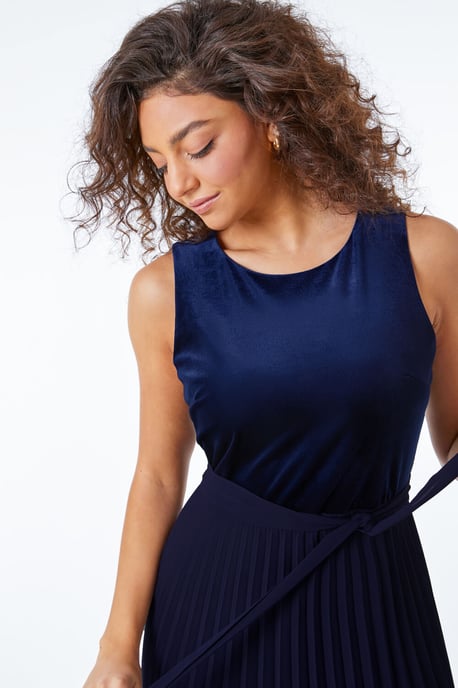 Petite Velvet Pleated Midi Dress