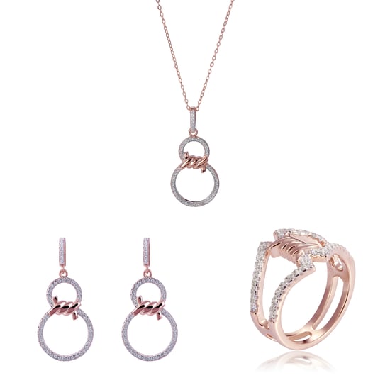 Orphelia 'Aavia' Women's 925 Sterling Silver Set: Necklace + Earrings + Ring - Rose SET-7422 - Image 1