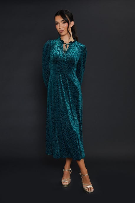 Leopard Burnout Long Sleeve Midi Dress