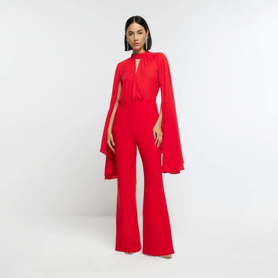 River Island Womens Jumpsuit Red Cape Wide Leg