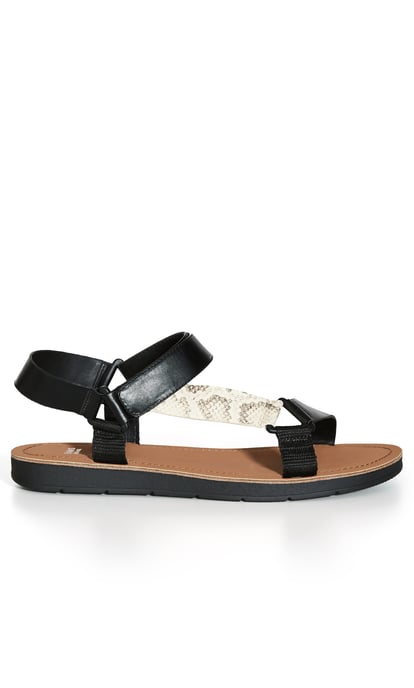 EVANS Women's EXTRA WIDE FIT Snake Sporty Strap Sandal - black