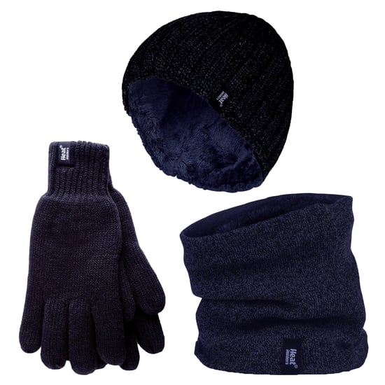 Mens Hat, Neck Warmer & Gloves Set | Heat Holders | Winter Knitted Warm Accessories Set - Navy - Image 1