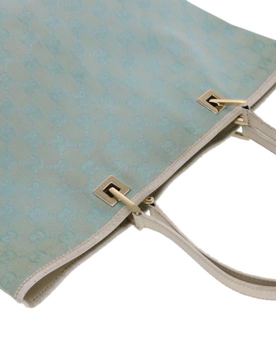GUCCI GG Canvas Shopper Tas Lichtblauw Wit Auth 50181 - Image 5