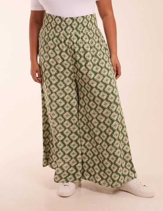 Curve Shirred Wide Leg Aztec Trouser