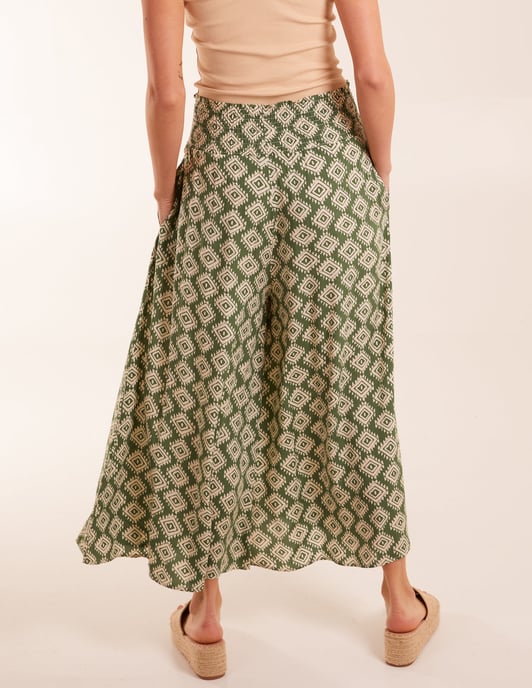 Shirred Waist Wide Leg Aztec Trouser