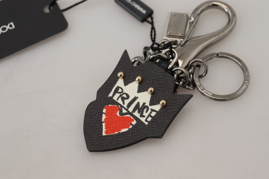 Dolce & Gabbana Black Prince Spikknappar Logotyp Silver Mässing Herrnyckelring - Image 5