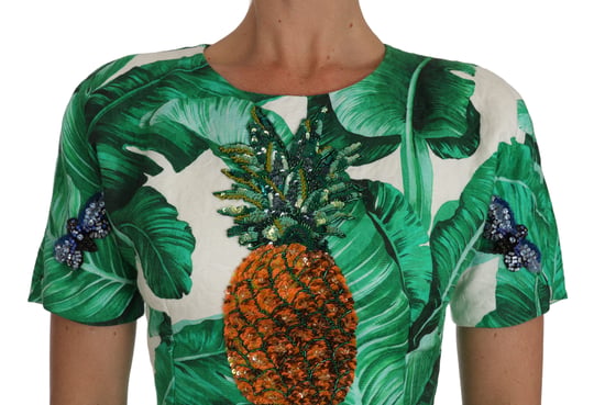 Dolce & Gabbana A-linjeformad klänning med bananblad och ananas i kristall - Image 3