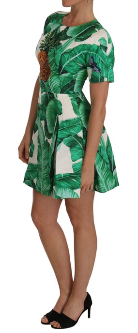 Dolce & Gabbana A-linjeformad klänning med bananblad och ananas i kristall - Image 4