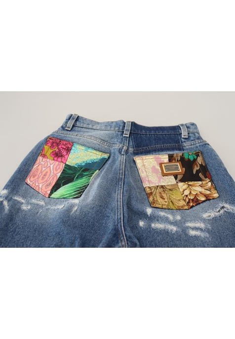 Dolce & Gabbana Women's Blue Washed Cotton Tattered Denim Jeans - Image 6