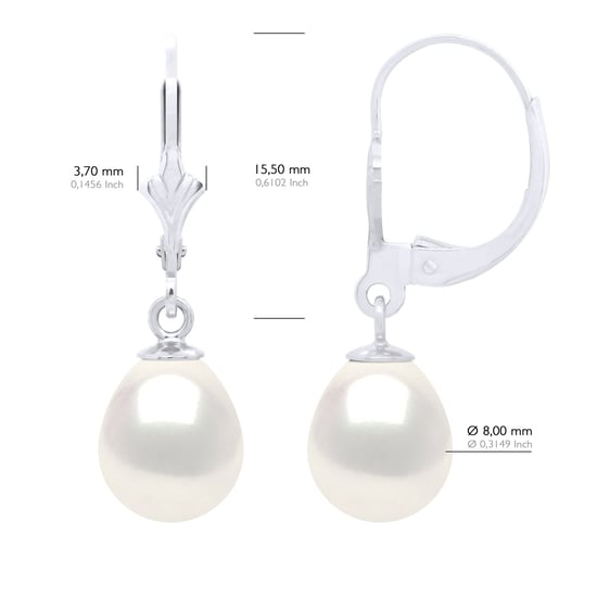 Earrings in White Gold 375 and Real Cultured Freshwater Pearls Pear 8-9 mm