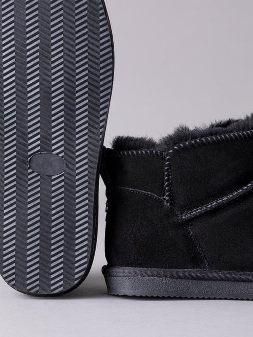 Ladies' Sheepskin Mini Boot Slippers in Black