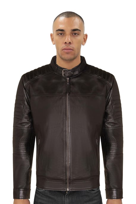 Mens Black Leather Quilted Biker Jacket - Paris