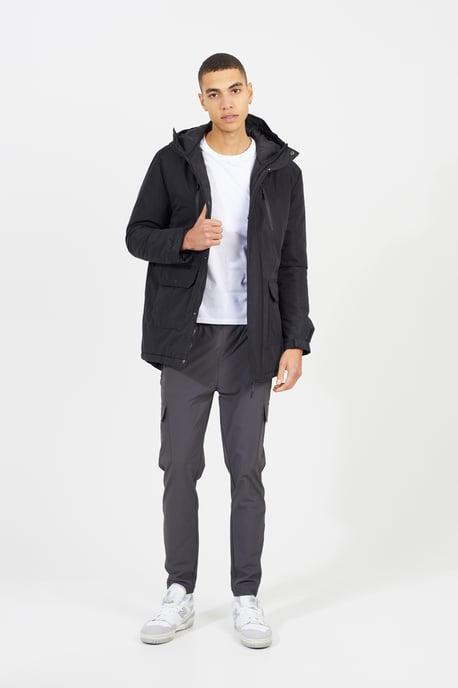 Black Lightly Padded Hooded Mac Jacket