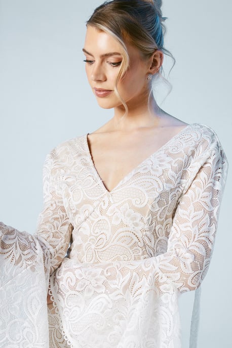 Flare Sleeve Boho Stretch Lace Fishtail Wedding Dress