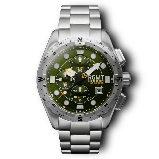 RGMT Surveyor Men's Japanese Quartz 44mm Green Watch with Stainless Steel Bracelet