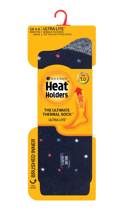 Heat Holders - Ladies Ultra Lite Thermal Brushed Inner Yarn Design Socks - Navy Spots (Berry) - Image 2