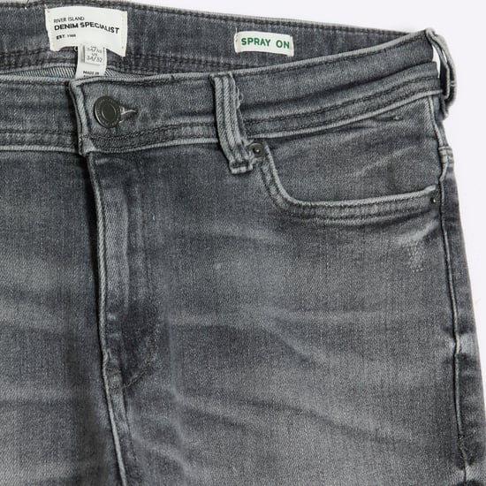 River Island Mens Skinny Jeans Grey Super Spray On Faded